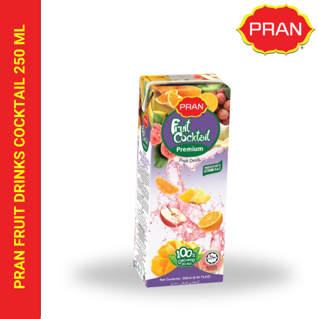 PRAN TETRA PACK JUICE 24PCS 250 ML MANGO/APPLE/ORANGE/F.COCKTAIL/LYCHEE ...