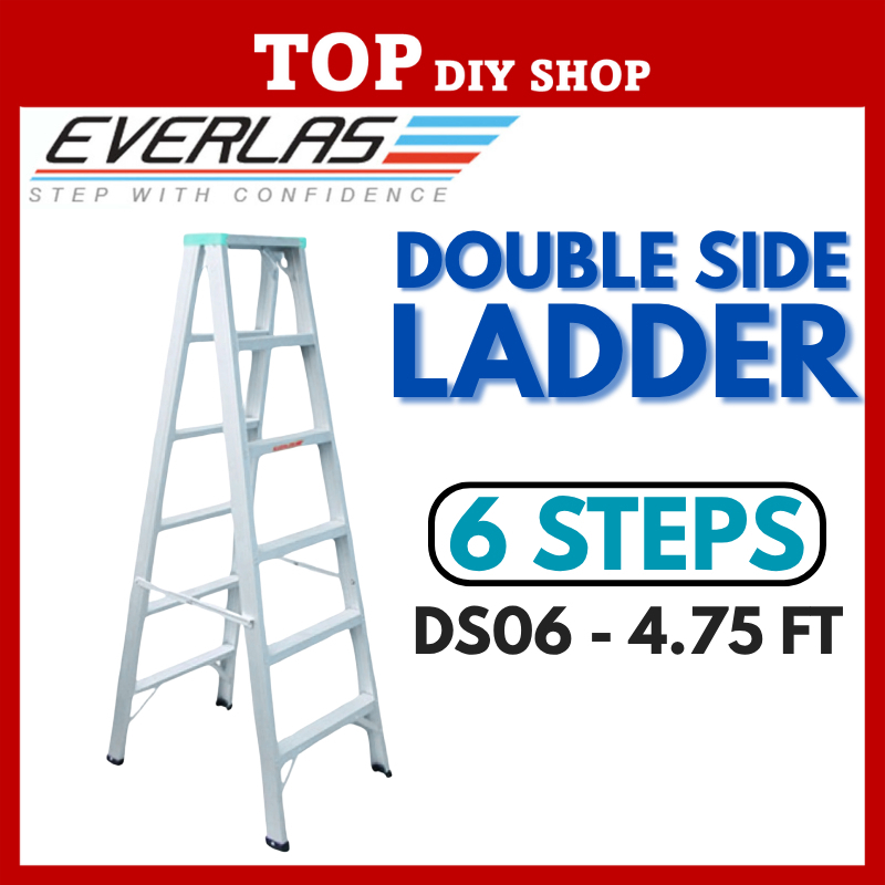 Everlas DS06 6 Steps Heavy Duty Foldable Aluminium Double Sided Ladder ...