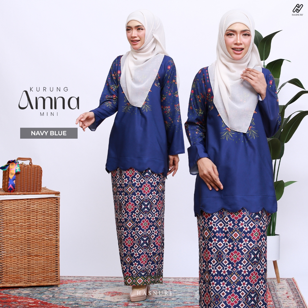 HASNURI Kurung Amna Mini | Baju Kurung Mini Moden Muslimah Dobby Line Printed