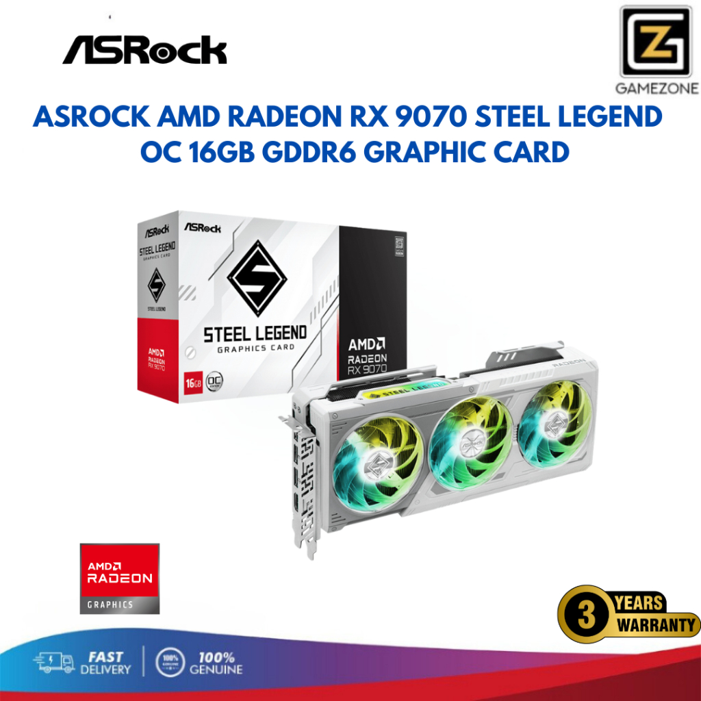 ASROCK AMD RADEON RX 9070 STEEL LEGEND OC 16GB GDDR6 GRAPHICS CARD ...