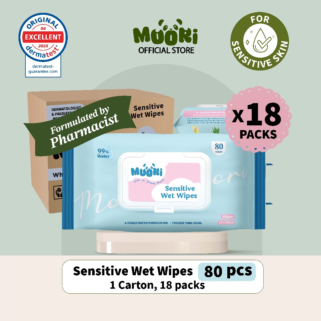 [Carton Size] Moori Sensitive Wet Wipes (80'sx18) 99%Water No Alcohol ...