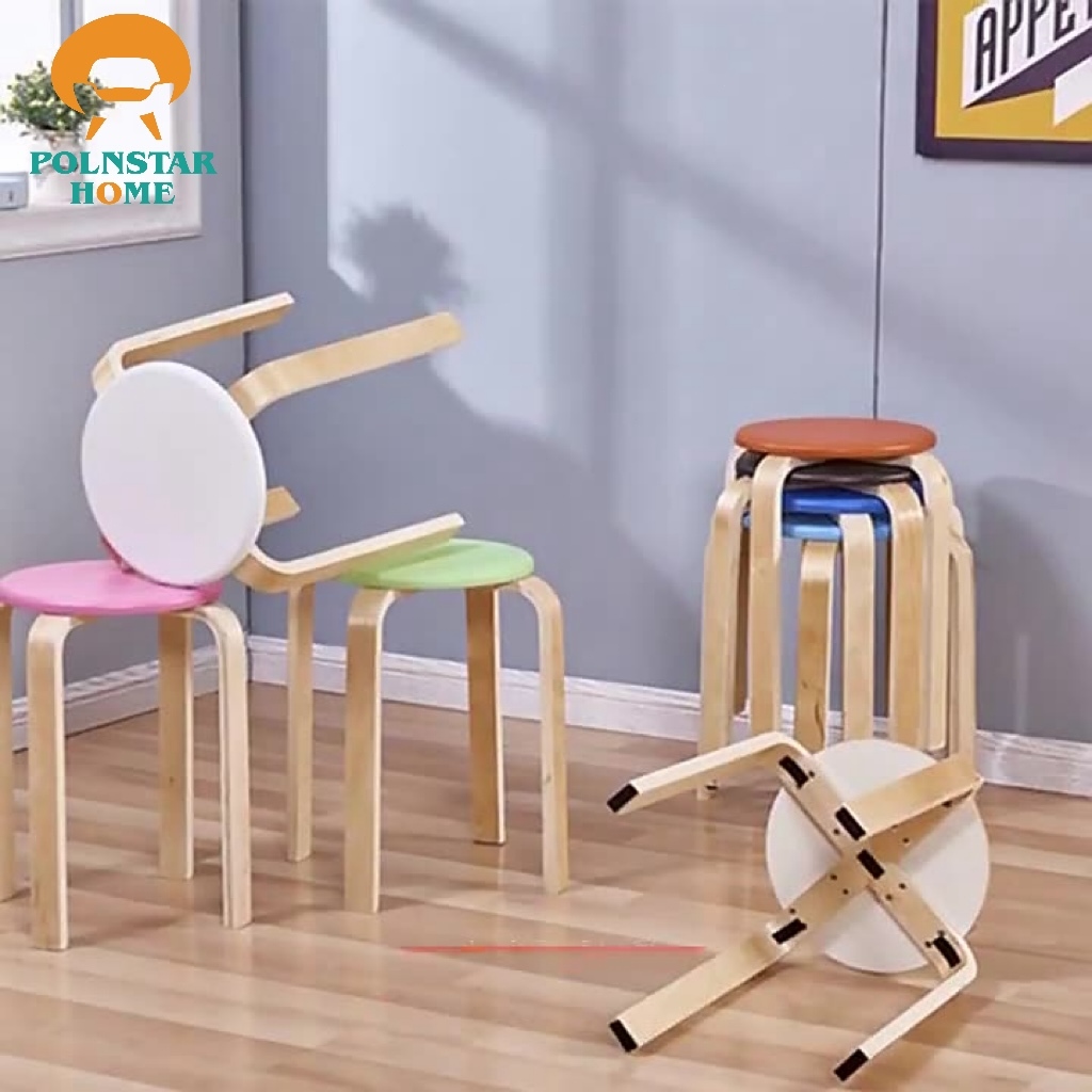 PolnStar Home Modern Dining Round Backless Chair Bentwood Stools ...