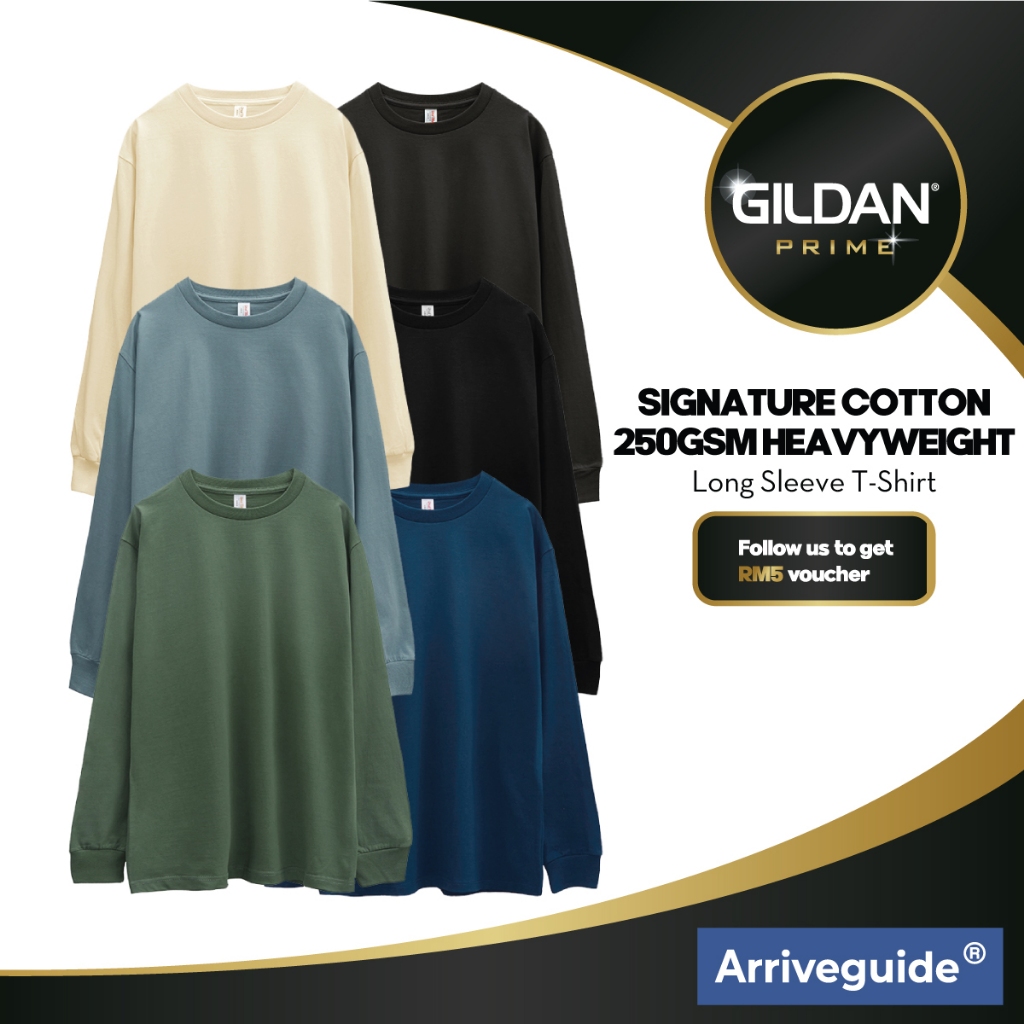 Gildan Prime x Arrive Guide 250gsm Signature Cotton Long Sleeve Men T ...