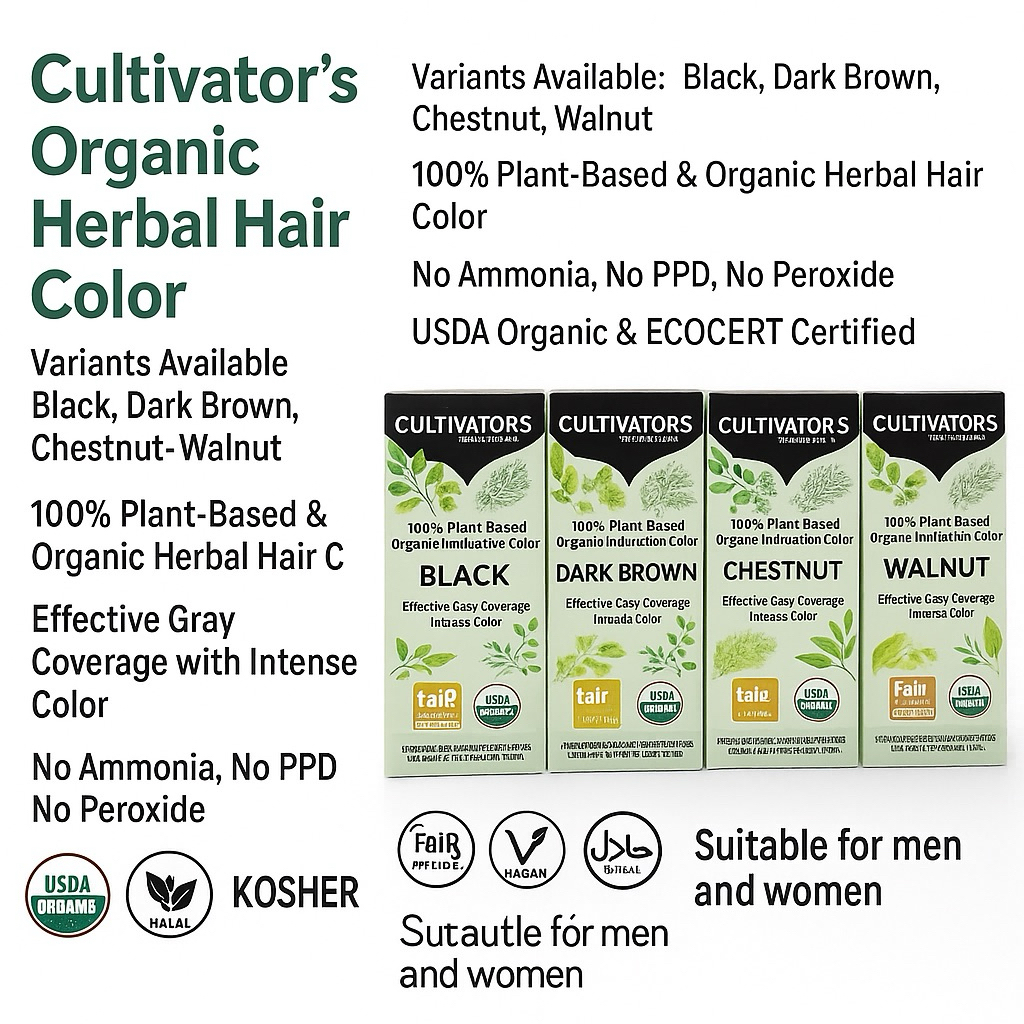 Pewarna Rambut Herba Organik Cultivator – Hitam / Coklat / Chestnut ...