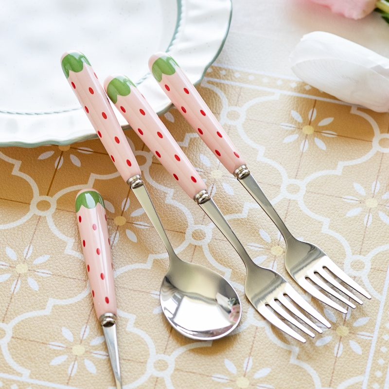 QOMO Ceramic Spoon Pink Ceramic Spoon and Fork Ceramic Chopstics For ...