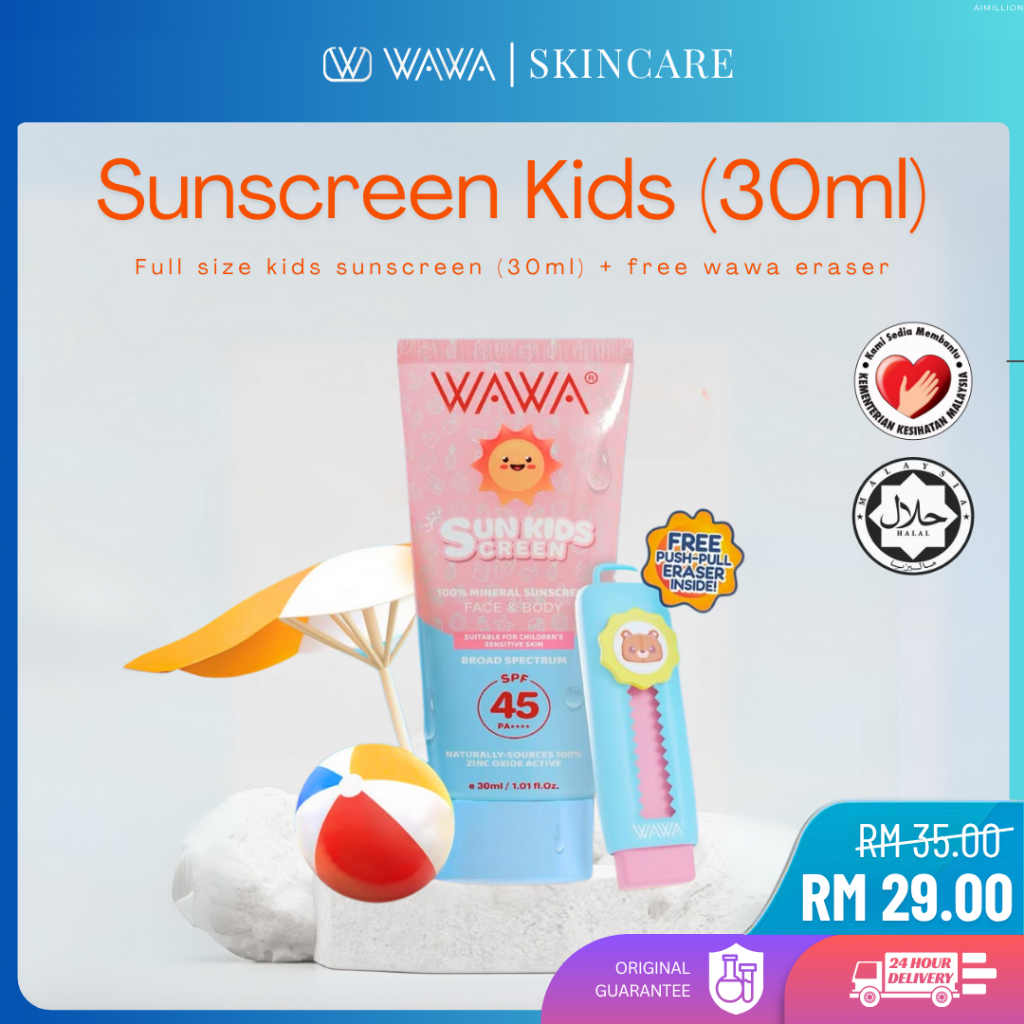WAWA SUNCREEN KIDS SIZE BESAR / PERCUMA PEMADAM / SUNSCREEN BUDAK 30ML ...