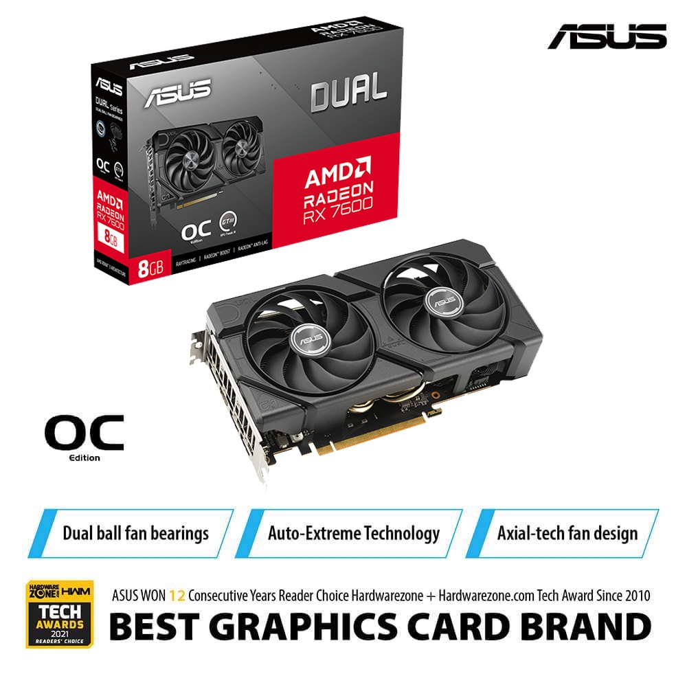 ASUS AMD Radeon RX 7600 DUAL EVO OC 8GB GDDR6 GRAPHICS CARD ( ASUS-DUAL ...