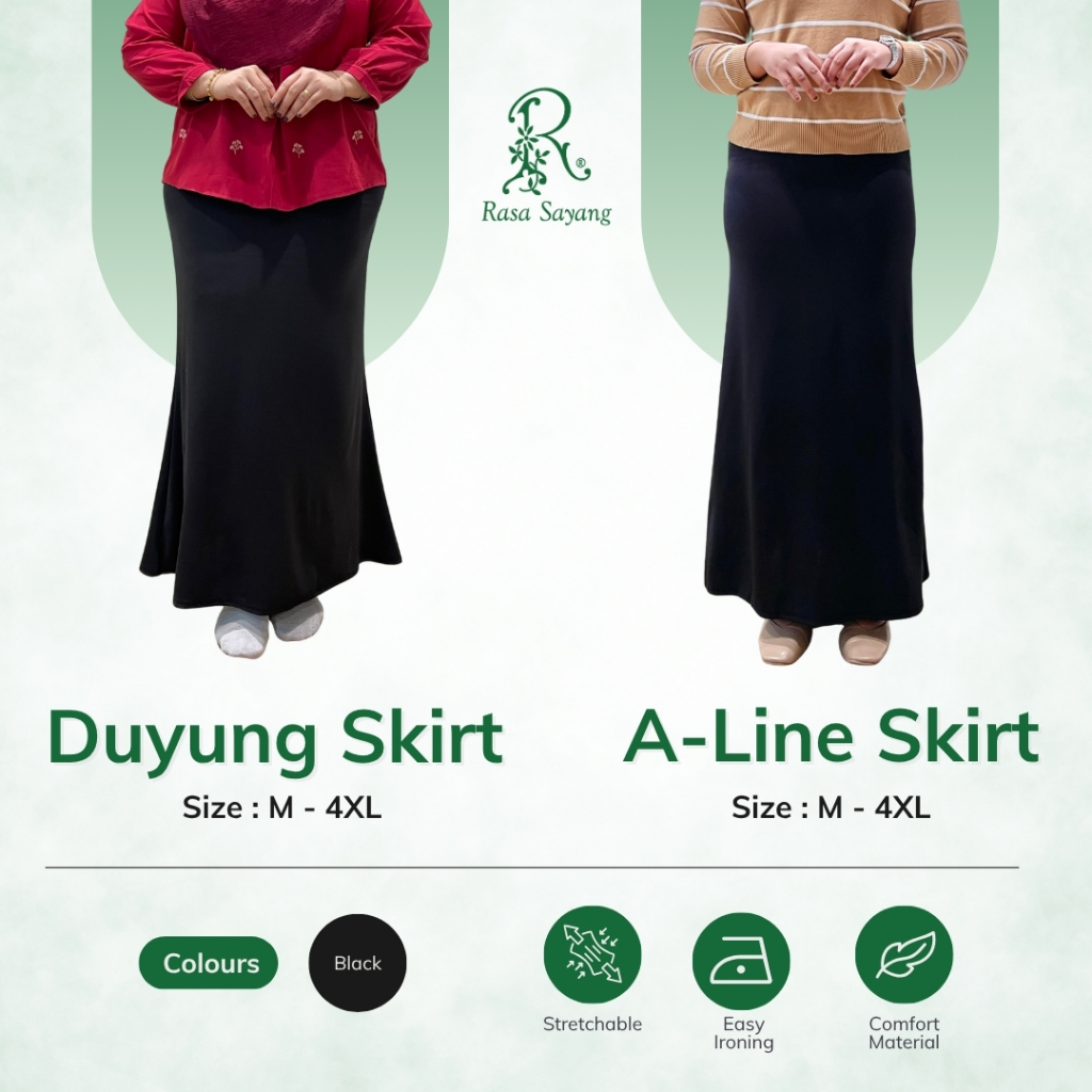 Rasa Sayang Black Duyung And A-Line Long Skirt Kain Duyung Labuh