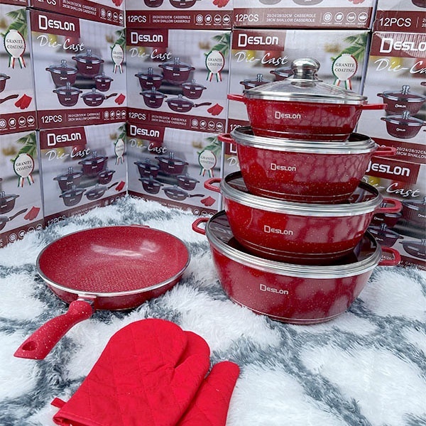 DESLON 12PCS Cookware Set Non Stick Deep Fry Pan Steamer Pot / DesSet ...