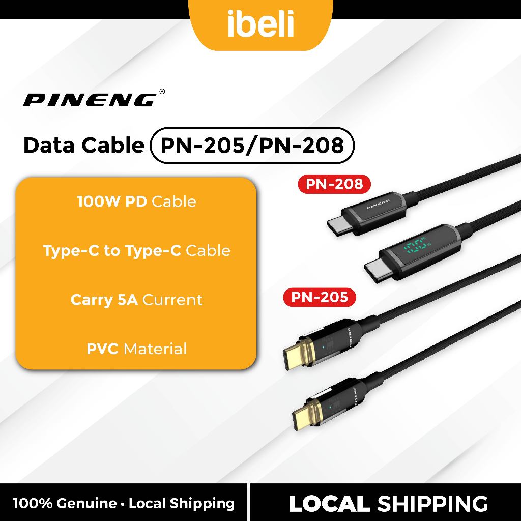 PN-205 PN-208 100W PD Cable With LED Display Type-C to Type-C Cable ...