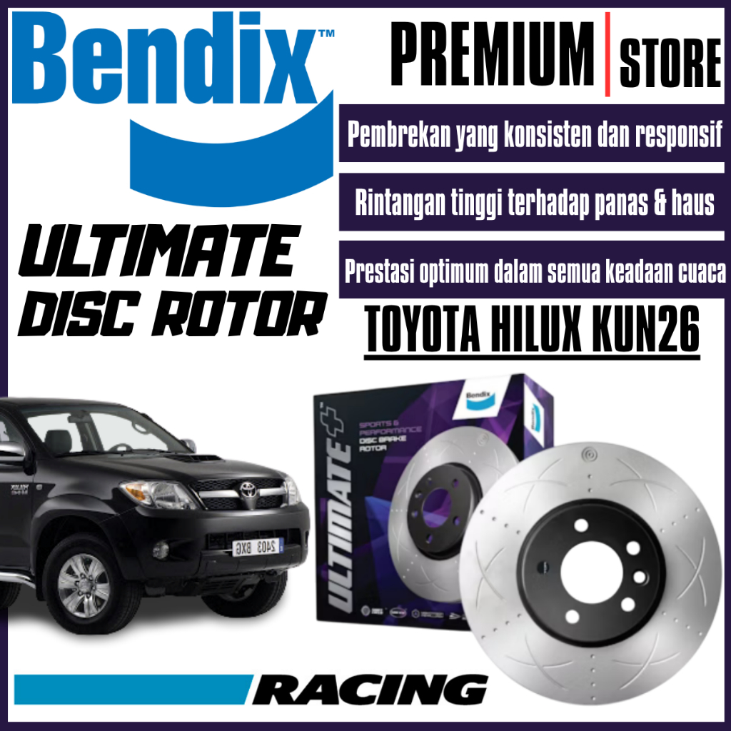 Original Bendix Ultimate+ Front Set Disc Rotor - Toyota HILUX KUN26 ...
