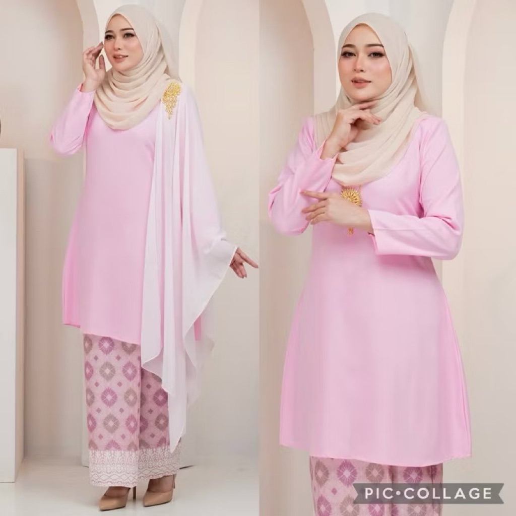 🔥(SIZE XS-5XL) KURUNG RIAU MODEN BATIK PASTEL RAYA 2025 PLUS SIZE SAGE EMERALD GREEN BABY PINK BLUE SOFT YELLOW KENDURI