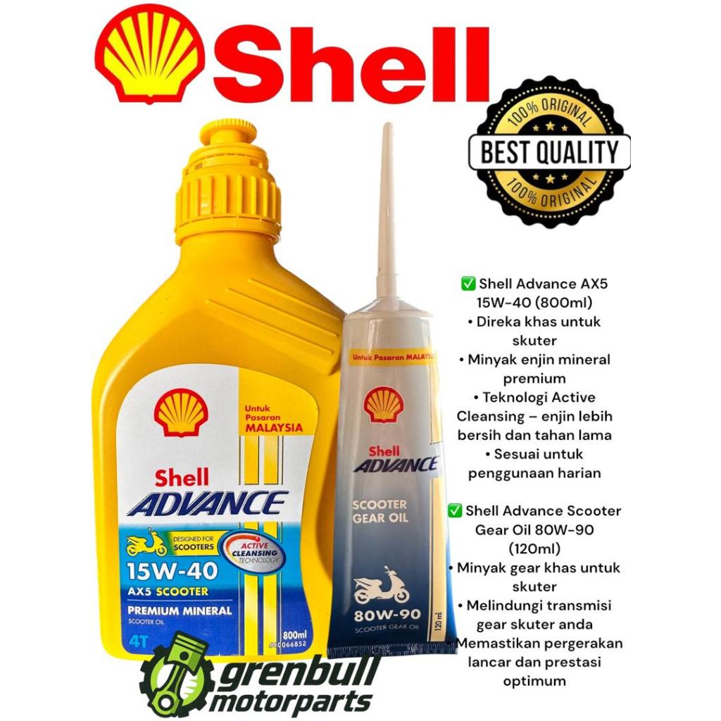 READY STOCK] Shell Advance AX5 15W-40 800ml + Shell Scooter Gear Oil ...