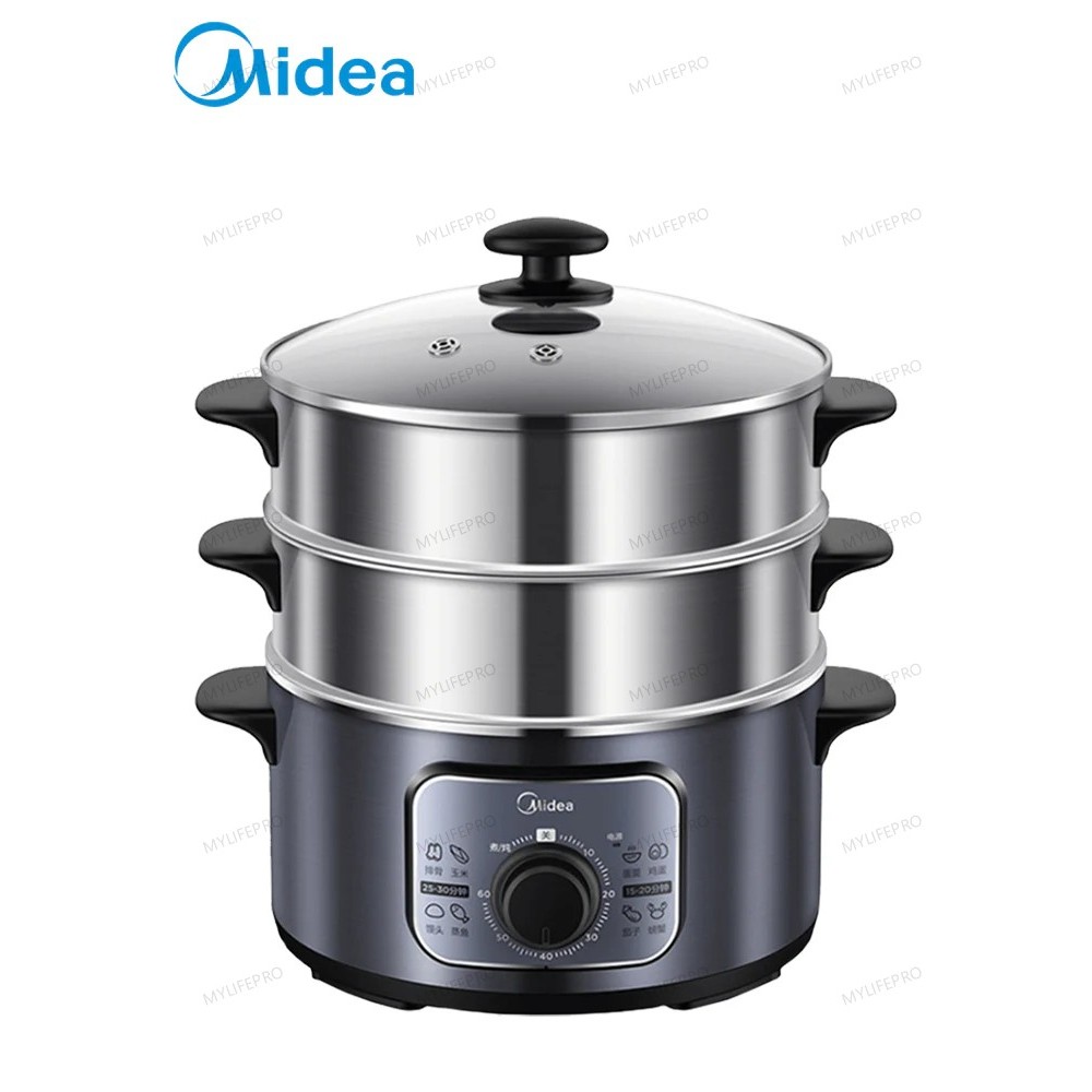 Midea MZ-ZG26Easy401 10L Electric Steamer with 60min Timer, 3-Tier Food ...
