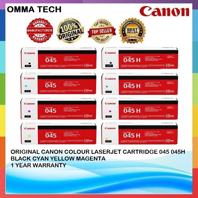 ORIGINAL CANON COLOUR LASERJET CARTRIDGE 045 045H BLACK CYAN YELLOW ...