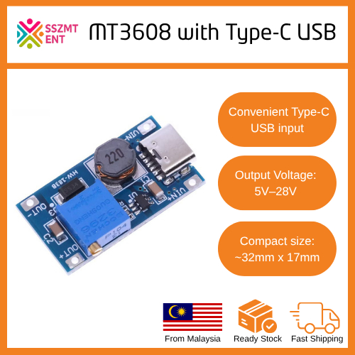 MT3608 DC-DC Boost Converter Module with Type-C Input | 2A Adjustable ...