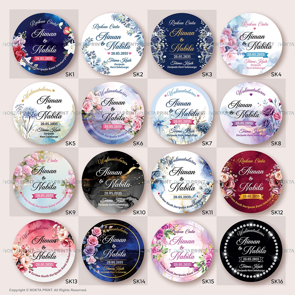 Sticker Kahwin Doorgift | Sticker Wedding | 3cm 4cm 5cm 6cm | 500pcs ...