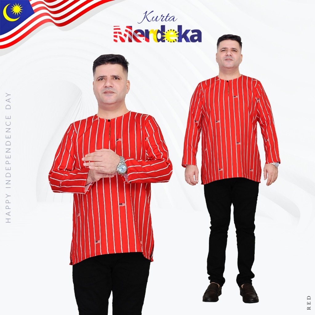 New Arrival for Merdeka 2025 kurta for men with flag print by Naila ...