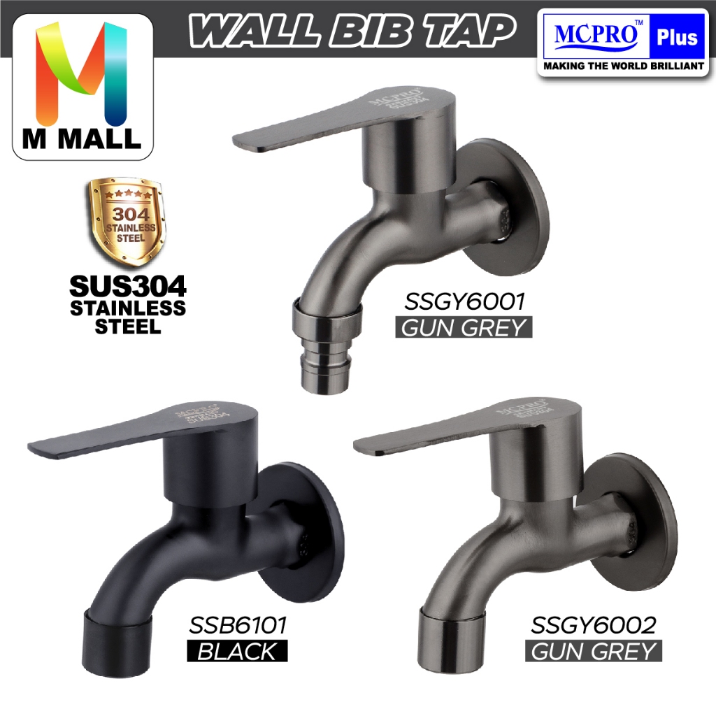 MCPRO Stainless Steel SUS304 Bathroom Faucet BLACK Wall Bib Tap ...