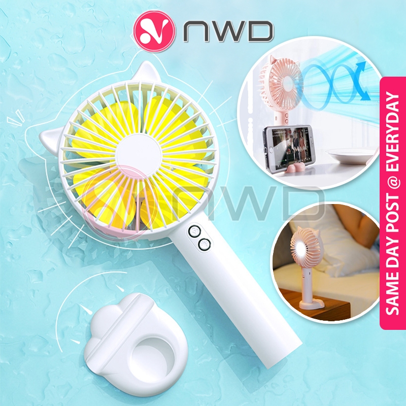 𝟯𝗗 𝗦𝗣𝗜𝗥𝗔𝗟 》Rechargeable Mini Cat Ear USB Handheld Fan Night Stand Lamp ...