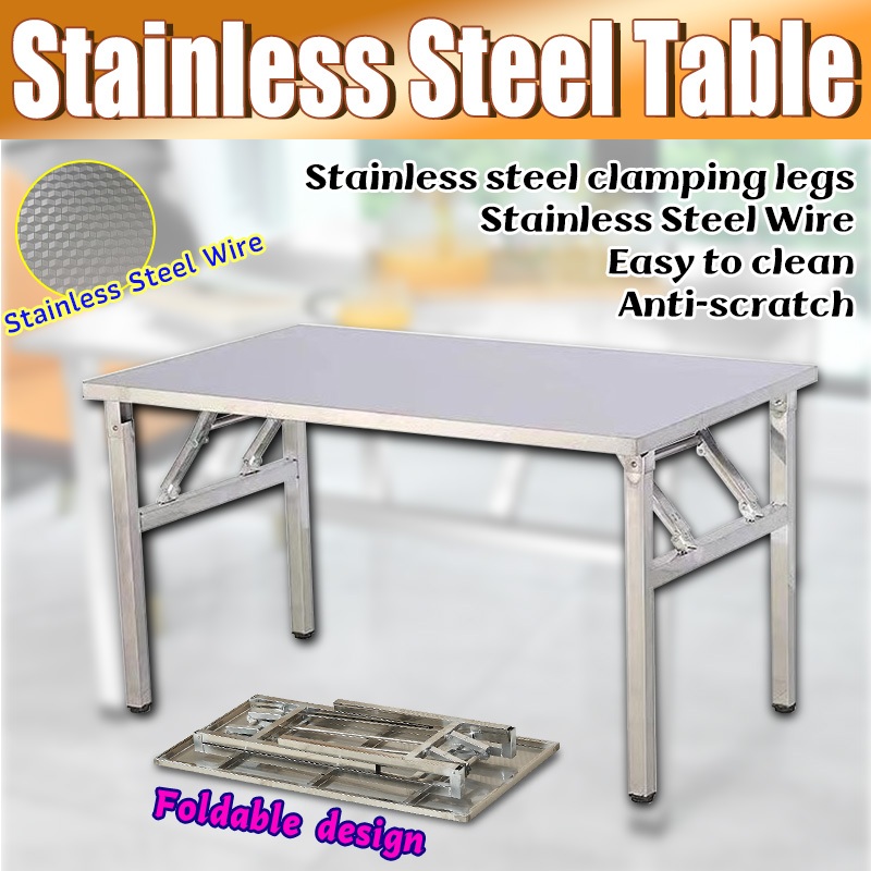 【READY STOCK 】Stainless steel table portable table Four sizes High load ...