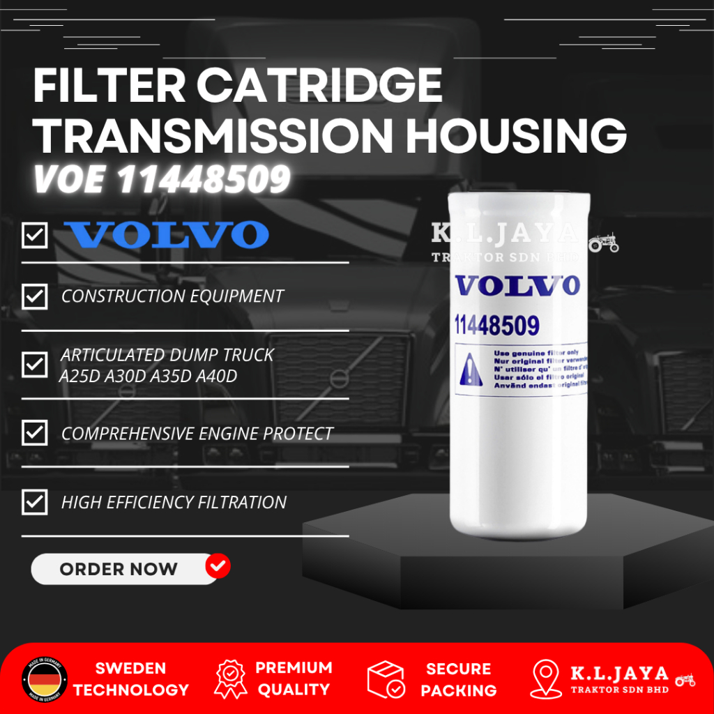 VOLVO ENGINE FILTER CATRIDGE TRANSMISSION HOUSING VOE11448509 A25D A40D ...