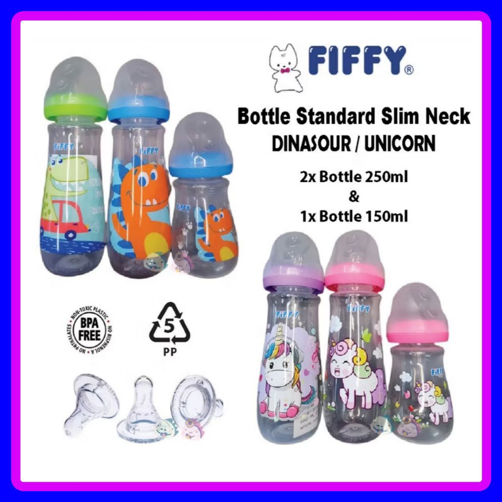FiFFY PP Slim Neck Round Milk Bottle (250ml x 2)(150ml x 1) | Shopee ...