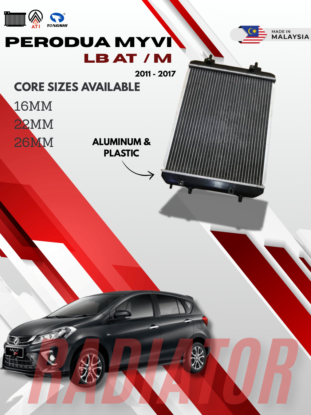 RADIATOR ASSY OEM - PERODUA MYVI -LAGI BEST D54T 2011-2017 1.3/1.5CC ...