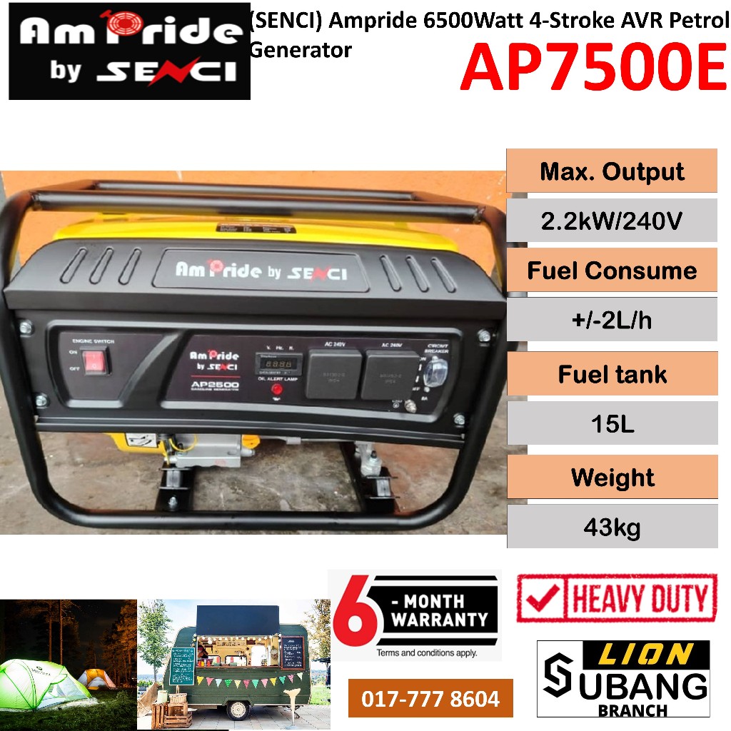 (SENCI) Ampride 2200Watt/2.2KW 4-Stroke Petrol Generator with AVR ...