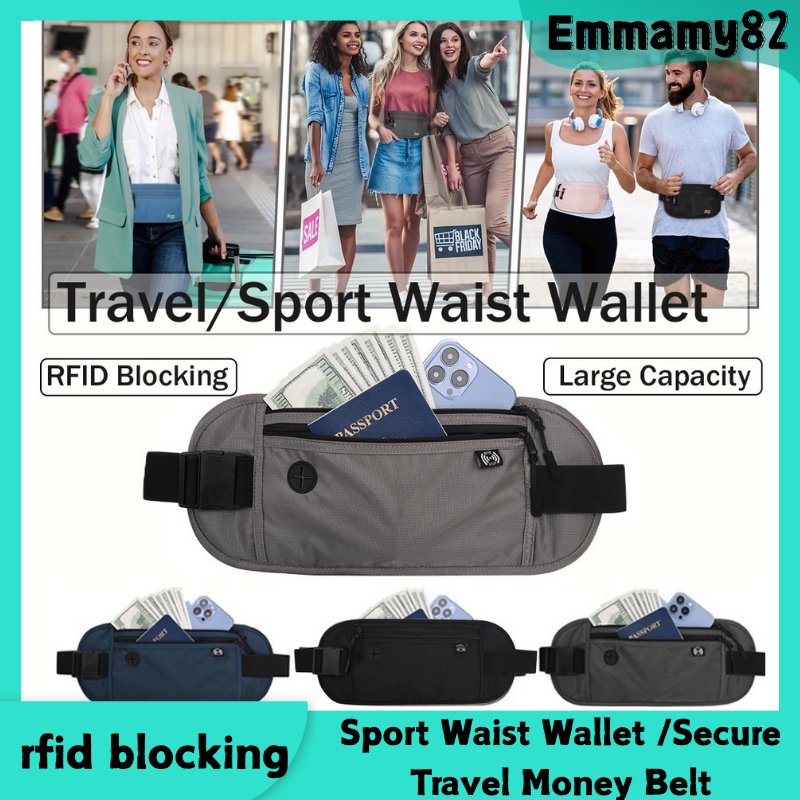 Travel Money Belt Sport Waist Wallet RFID Blocking Anti-Theft
