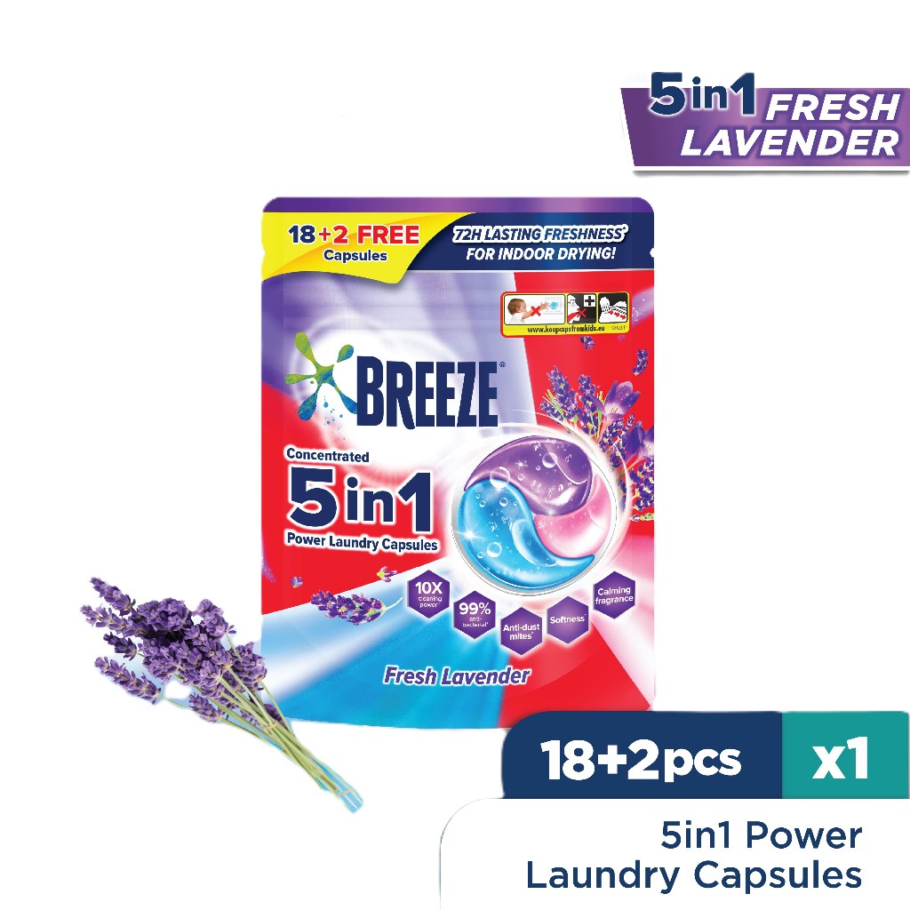 Breeze 5 In 1 Capsule Detergent Fresh Lavender (20's) | Shopee Malaysia
