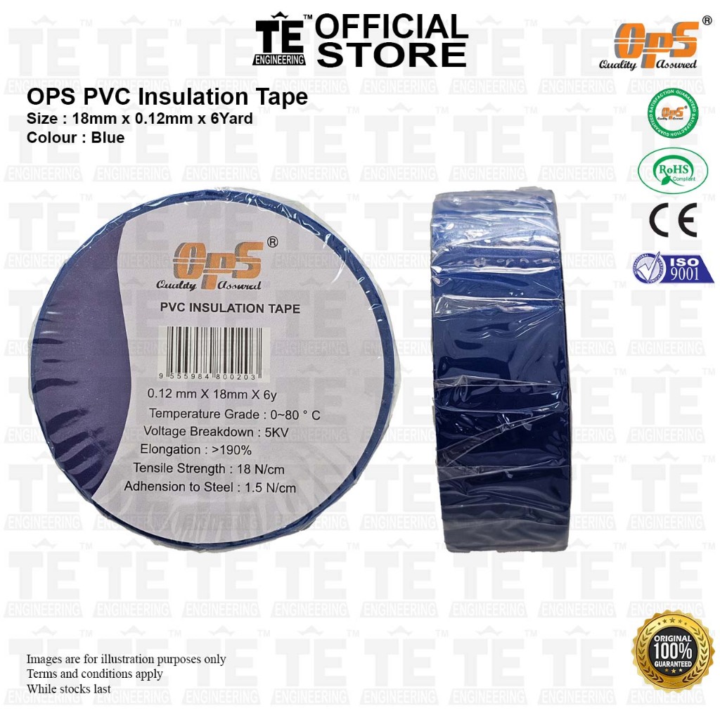 OPS PVC Insulation Tape Size : 18mm x 0.12mm x 6Yard Colour : Blue ...