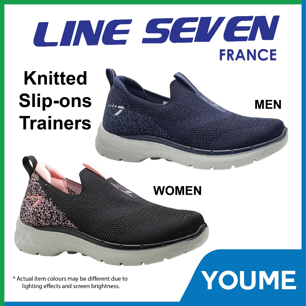 LINE7 L7-6630 Unisex Knitted All-Black Slip On Trainers Walking Jogging ...