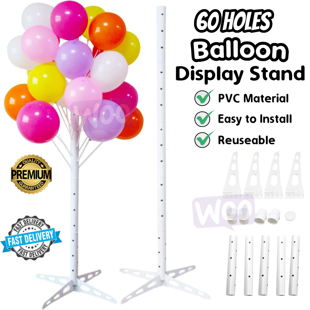 60 HOLES 160CM Balloon Display Stand PVC Base Balloon Tree Holder ...