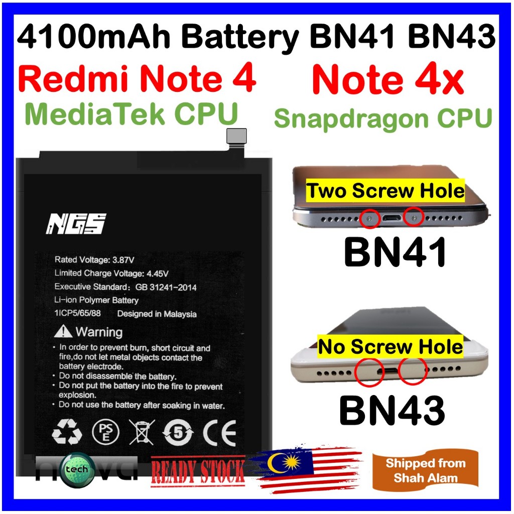 TY BETTERY] Batteria compatibile con BN43 Xiaomi Redmi Note 4X