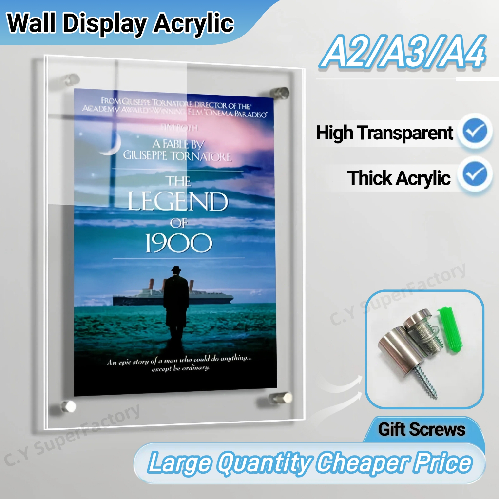Acrylic Picture Board Wall Hanging Transparent A2 A3 A4 Certificate ...