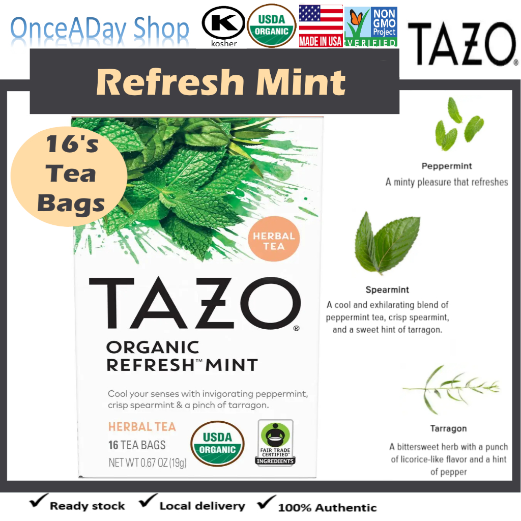 TAZO, Organic Refresh Mint Tea Herbal Tea (spearmint Tea, peppermint ...