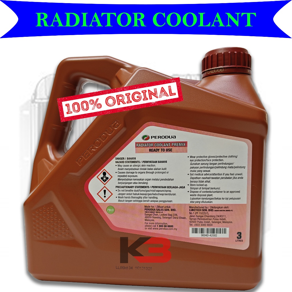100% ORIGINAL PERODUA RADIATOR COOLANT PREMIX (3 LITRES ) FOR MYVI ...