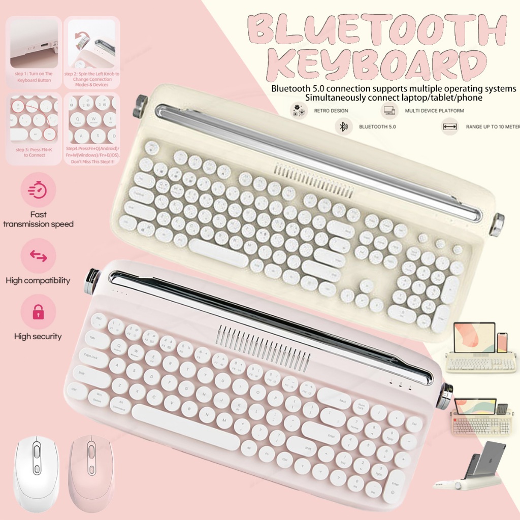 Bluetooth 5.0 Wireless Keyboard (English Character Only)Retro ...