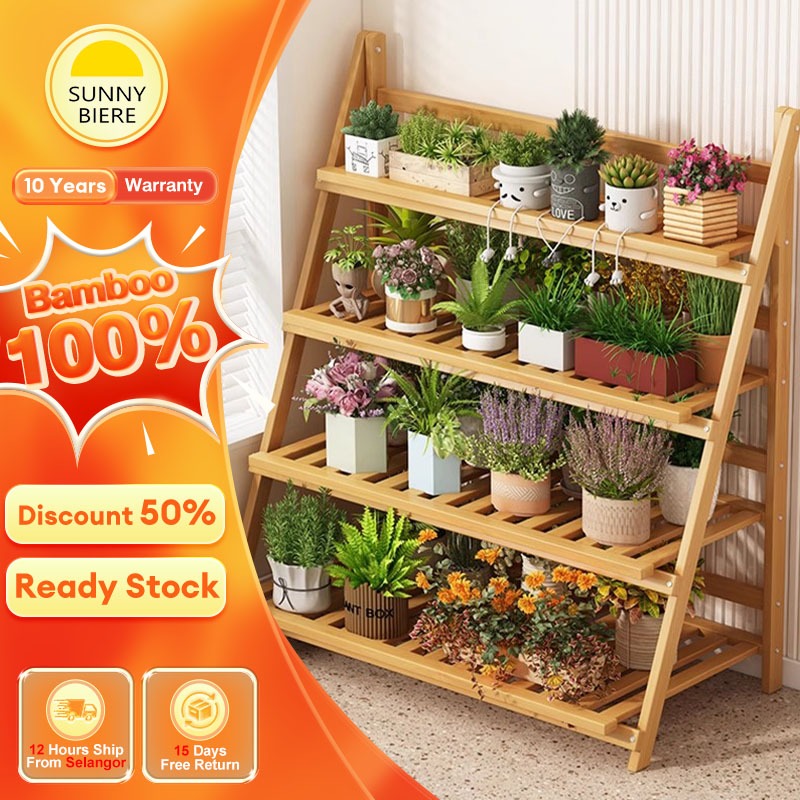SUNNY Bamboo Flower Rack Plant Shelf Rack Multi-Angle Display Rack for ...