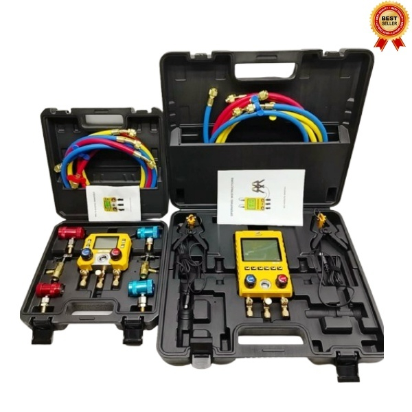 Alat Bacaan Tekanan Gas Digital Manifold Gauge Aircond HVAC R134a R32 ...