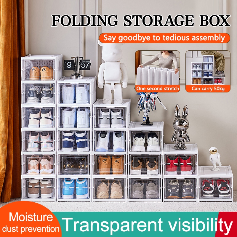Transparent folding Shelf Shoe Rack Shoe Cabinet DIY Rak Kasut Bertutup ...