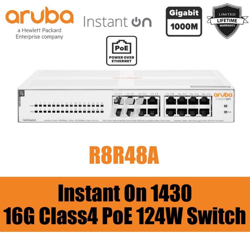 Aruba Instant On 1430 16-Port Class4 PoE 124W Gigabit Switch (R8R48A ...