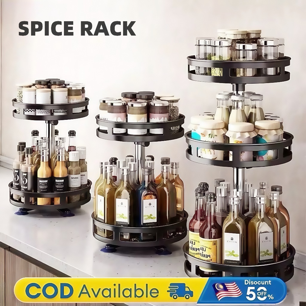 Thickened steel pipe 180° Rotating Spice Rack 1/2/3 kitchen organizer ...