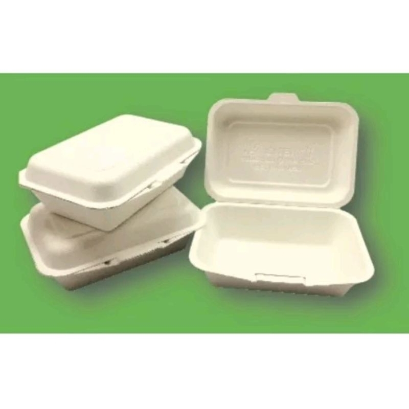 (50 Pcs) Biodegradable Lunch Box 600ml | Sugarcane Bagasse Lunch Box ...