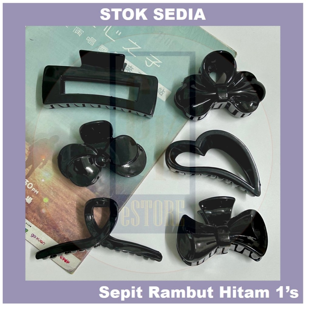Klip Rambut Hitam Gaya Shark Klip Rahang Wanita Sepit Rambut Bergaya ...