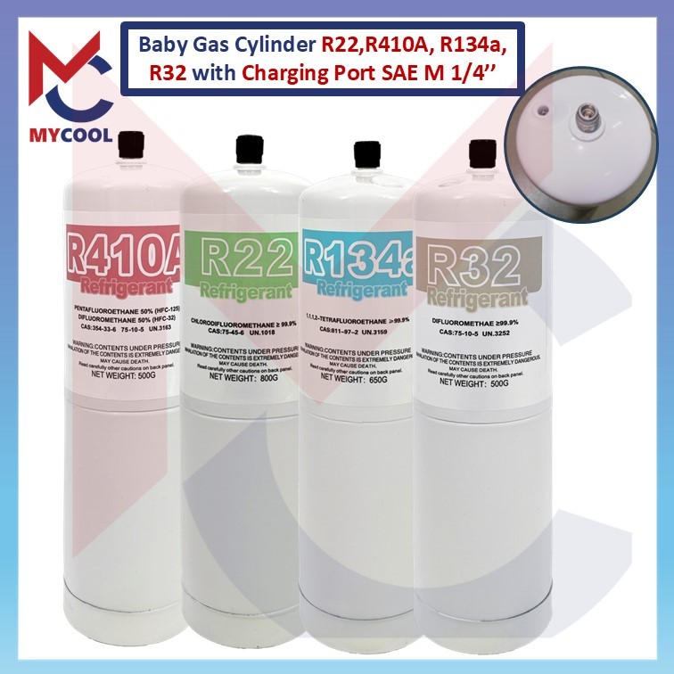 Baby Refrigerant Gas Cylinder R22, R410A, R32& R134a with Charging Port ...