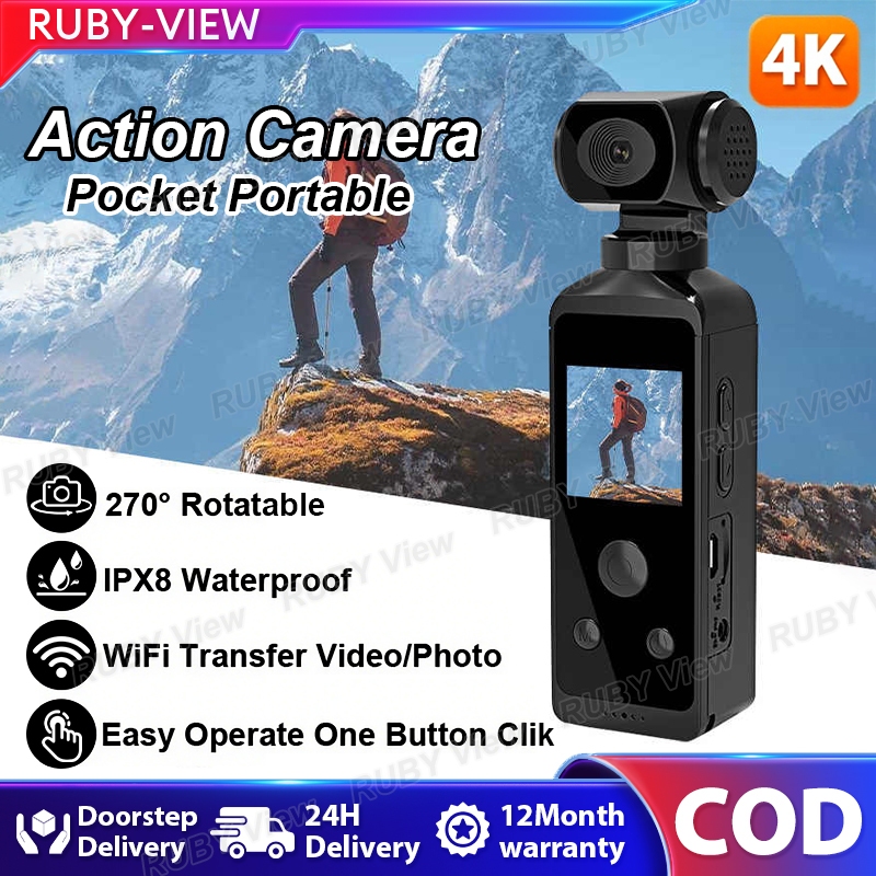 RUBY Pocket WiFi Action Camera 4K Sports Diving Camera 270° Rotation ...