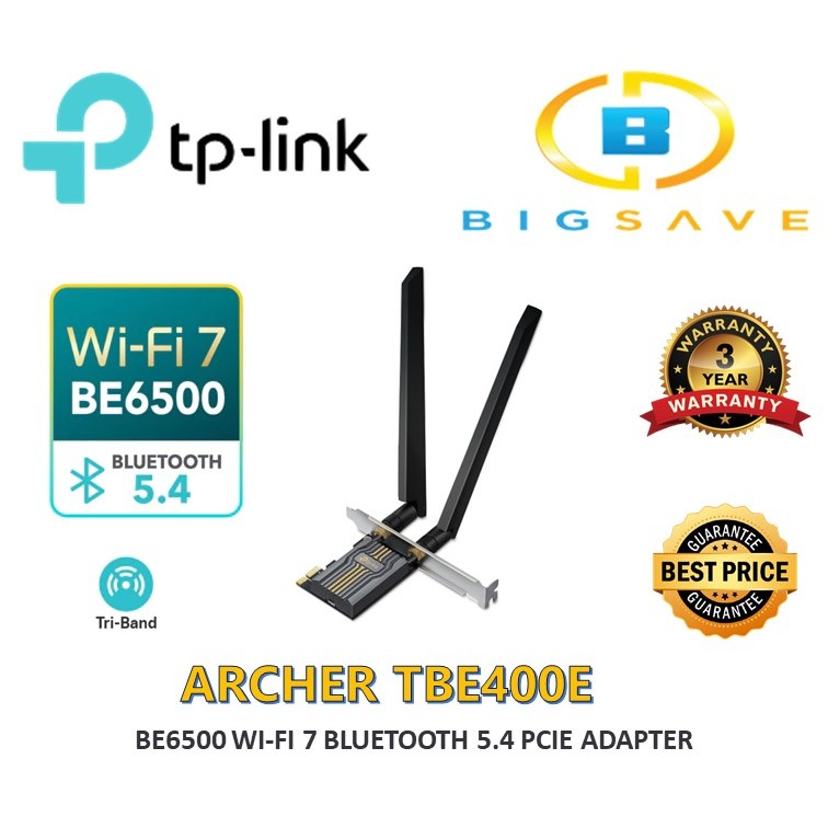 TP-LINK ARCHER TBE400E BE6500 WI-FI 7 BLUETOOTH 5.4 PCIE ADAPTER ...