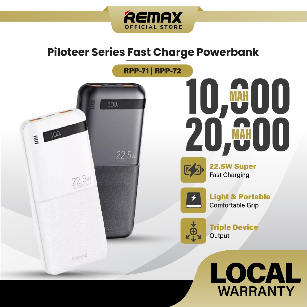 [ CCC ] REMAX RPP-71 10000mAh/ RPP-72 20000mAh Piloteer Series 20W+22 ...